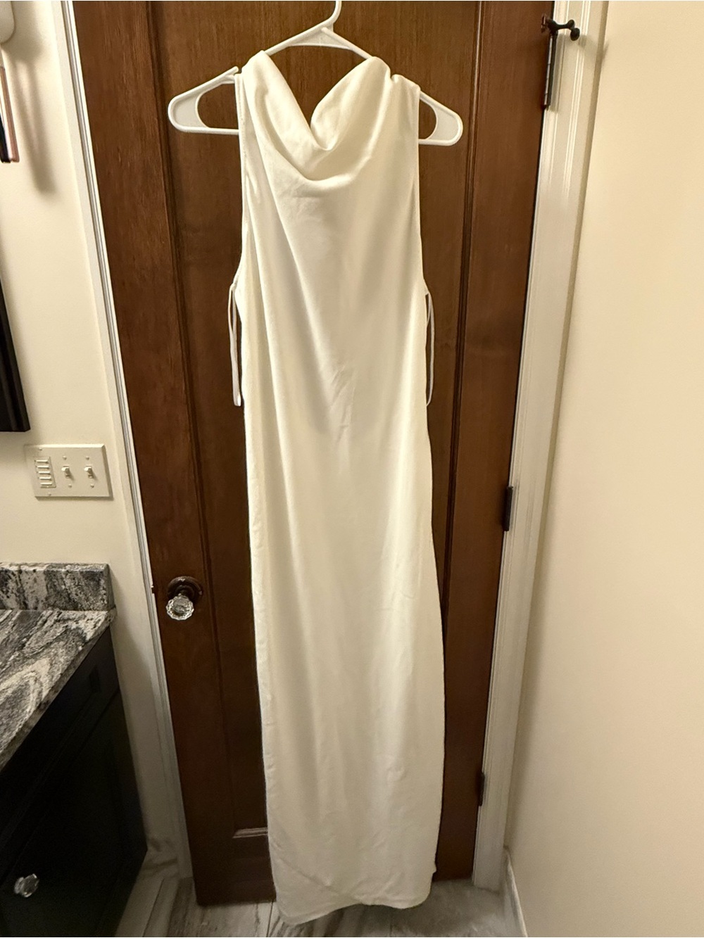 STAUD White Cowl Shell Back High Neck Maxi Dress